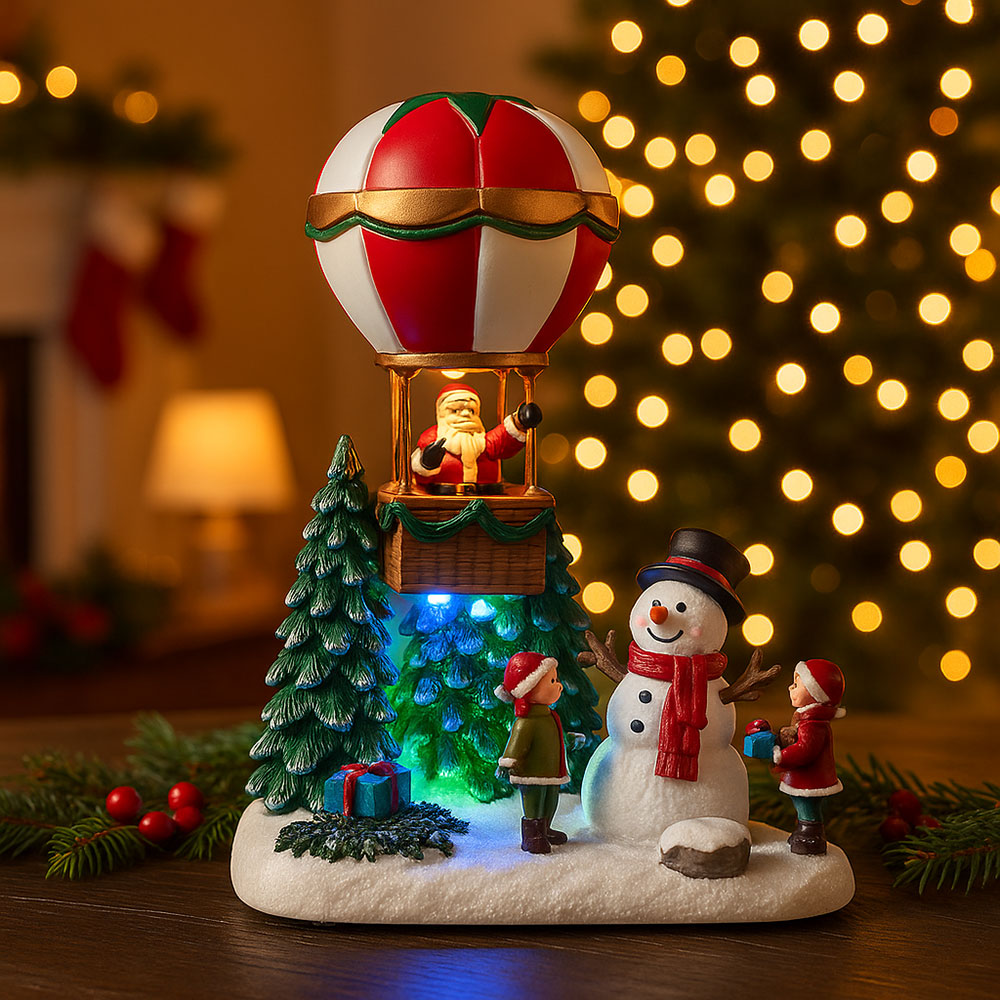LED Leuchtdeko, Winterszene, Schneemann, Heißluftballon, H 25 cm
