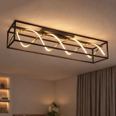 LED ceiling light, black, gold, dimmable, remote control, L 90 cm