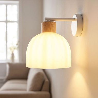 Applique, blanc, mat, bois, marron, verre, opale, H 24 cm