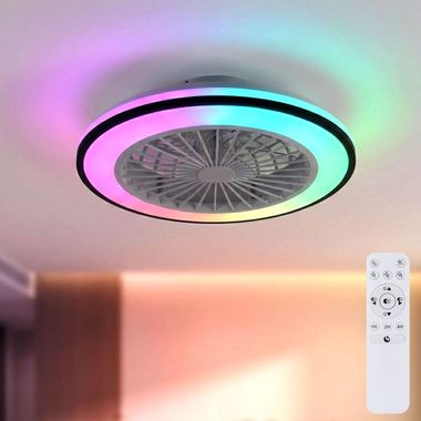 LED plafondlamp, zwart, RGB, CCT, timer, afstandsbediening, Ø 49 cm