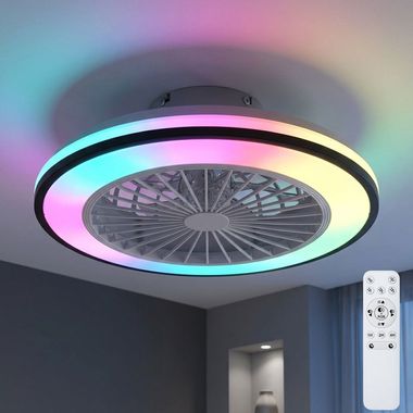 Plafonnier LED, noir, RGB, CCT, minuterie, télécommande, Ø 49 cm