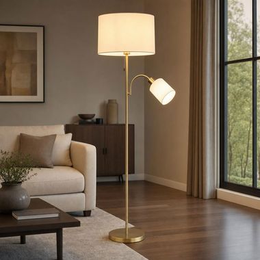 Lampa podłogowa, TRUETT, mosiądz, tkanina, funkcja czytania, wys. 165 cm