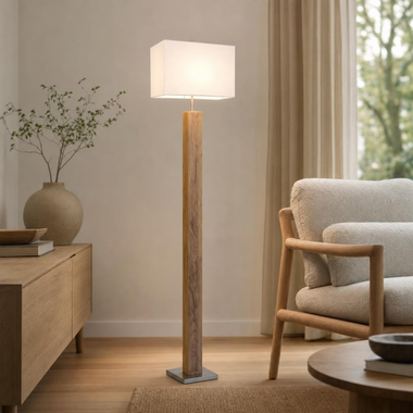 Staande lamp GUMP, MDF, textiel, zilver, houteffect, H 150 cm