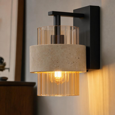Wandlamp DAREN, zwart, metaal, glas, E27, met patroon, H 21 cm