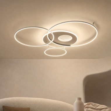 LED ceiling light INVERTINA, aluminium, silver, dimmable, timer, H 13 cm