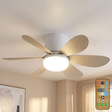 LED ceiling fan DELORES, white, metal, dimmable, memory, D 51 cm