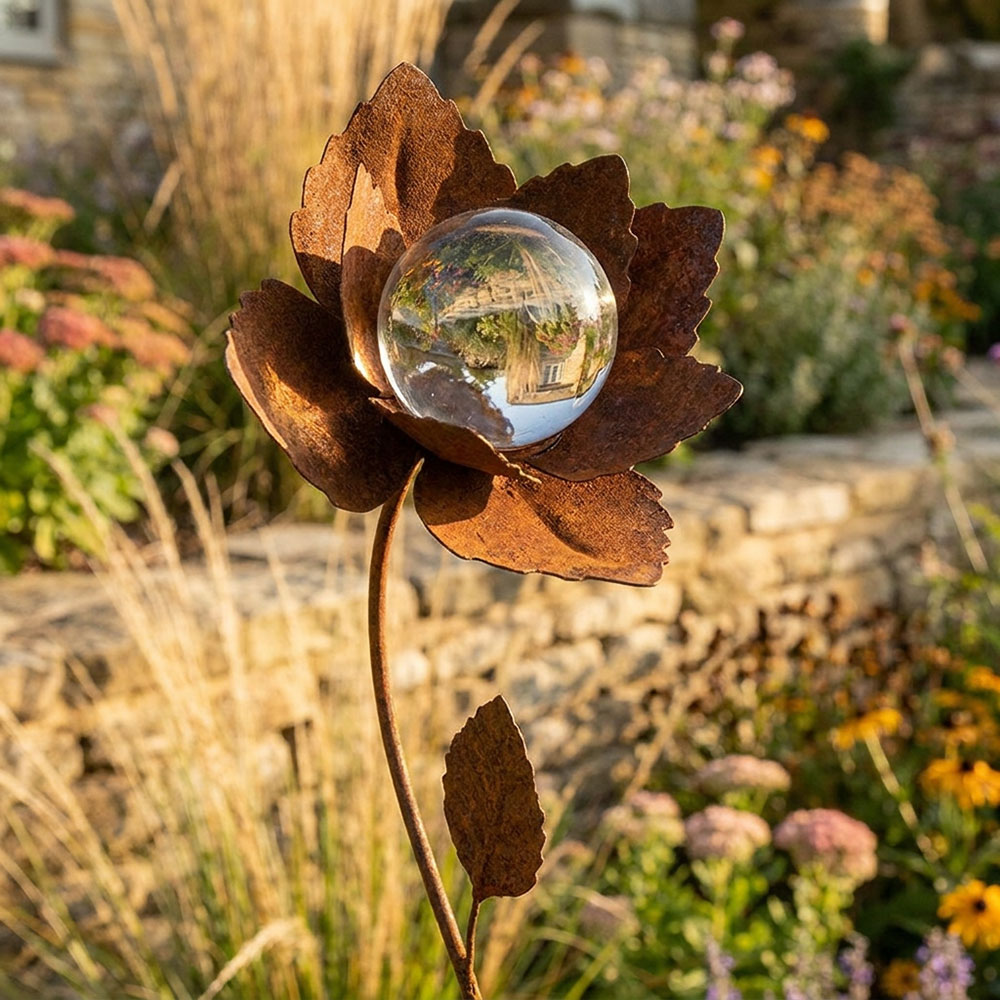 Gartenstecker, Blumen, Bronze, Metall, Rostoptik, Beet, H 99,5 cm