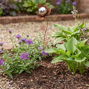 Piantini da giardino, fiori, bronzo, metallo, effetto ruggine, aiuola, H 99,5 cm