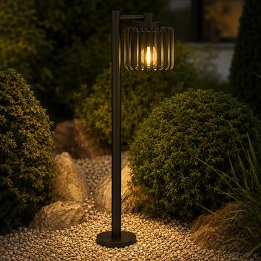 Lampada da esterno SELINU, acciaio, nero, vetro, IP65, opaca, H 84,5 cm