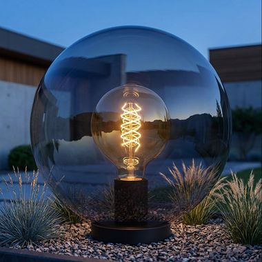Outdoor ball light, plug-in lamp, black, garden ball, ground spike, Ø 40 cm
