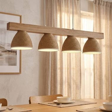 Pendelleuchte LYNDON, Holz, höhenverstellbar, 4-flammig, H 120 cm