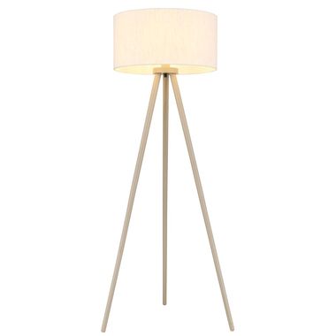 Lampada da terra, STABILO, sabbia, legno, E27, interruttore a pedale, paralume, H 148 cm