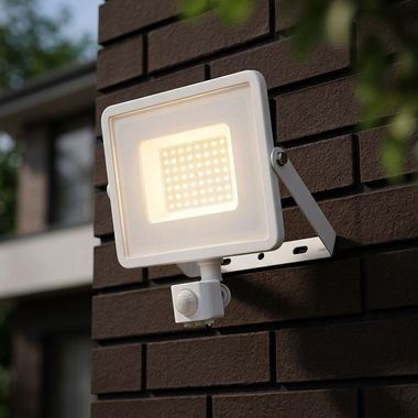 Zewnętrzny reflektor ścienny LED VT-50-S-W, biały, czujnik ruchu, wys. 23,43 cm