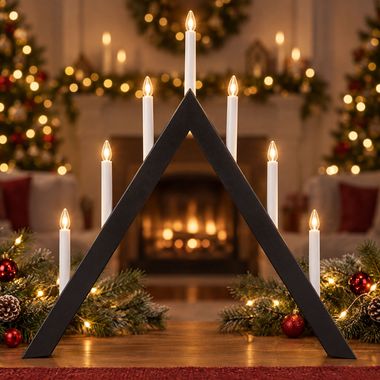 LED Kerzenständer ARROW, Anthrazit, Holz, E10, 7-flammig, H 64,5 cm