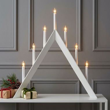 Świecznik LED ARROW, drewno, biały, 7-płomienny, ciepła biel, wys. 64,5 cm