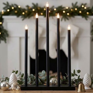 Lampa stołowa LED HOLY, Boże Narodzenie, drewno, stal, czarna, 5-palnikowa