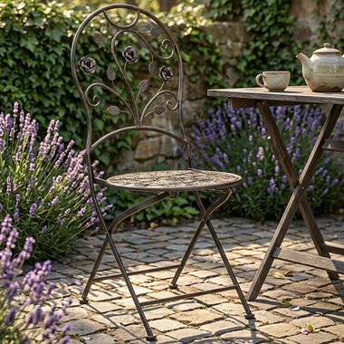 Chaise de jardin, bronze, acier, pliable, H 94 cm
