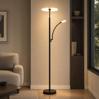 LED-staande lamp Tirana, aanraakbediening, zwart, dimbaar, CCT, H 183 cm