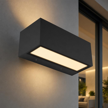 LED-wandlamp GEMINI, zwart, aluminium, Up & Down, IP54, B 22 cm
