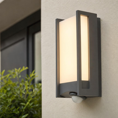 Zewnętrzna kinkiet LED QUBO, antracyt, aluminium, czujnik ruchu, IP54