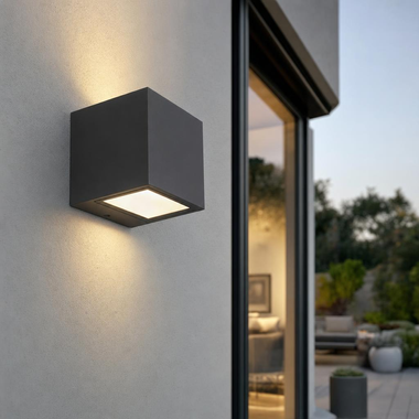 LED-wandlamp GEMINI, antraciet, glas, spatwaterdicht, IP54