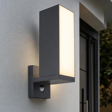 LED Außenwandleuchte CUBA, Anthrazit, Aluminium, opal, Bewegungsmelder