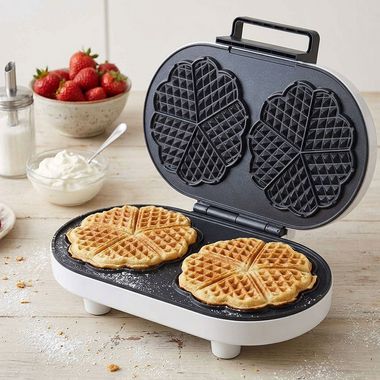 Waffeleisen, Weiß, 10 Herzwaffeln, 5 Heizstufen, 1200 W, B 35 cm