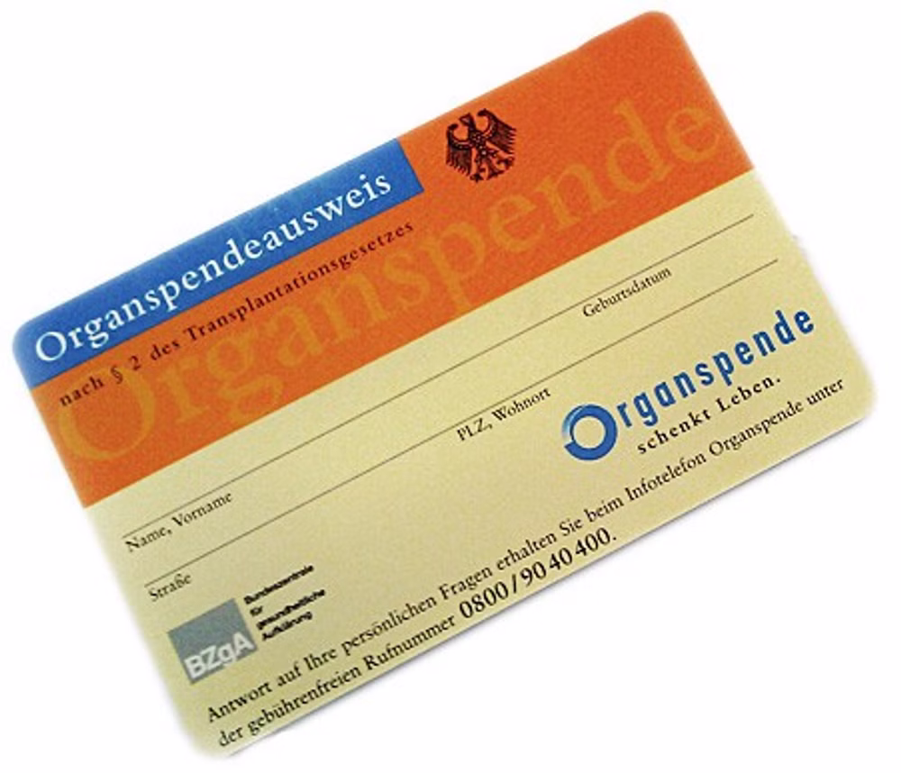 Organspendeausweis Plastikscheckkarte