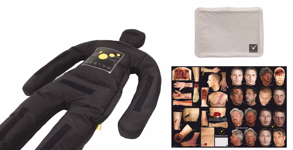Tee-uu CRASH & CARRY Set mit Puppe, Verletztenmuster und Thermopads