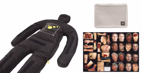Tee-uu CRASH & CARRY Set mit Puppe, Verletztenmuster und Thermopads