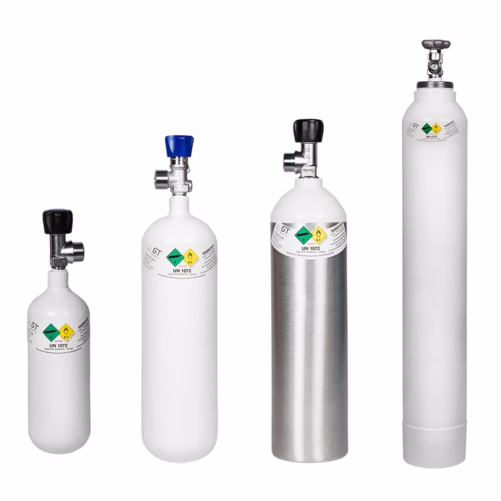 Sauerstoffflasche mit medizinischem Sauerstoff aus Stahl oder Aluminium 0.8 Liter Stahlflasche