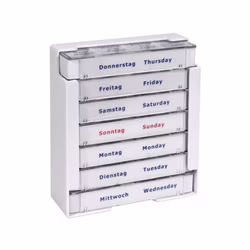 Tablettendispenser mit Tageszeiten und Wochentagen