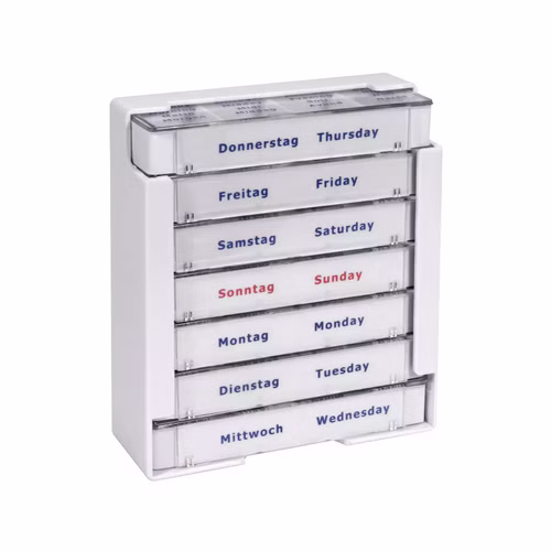 Tablettendispenser mit Tageszeiten und Wochentagen