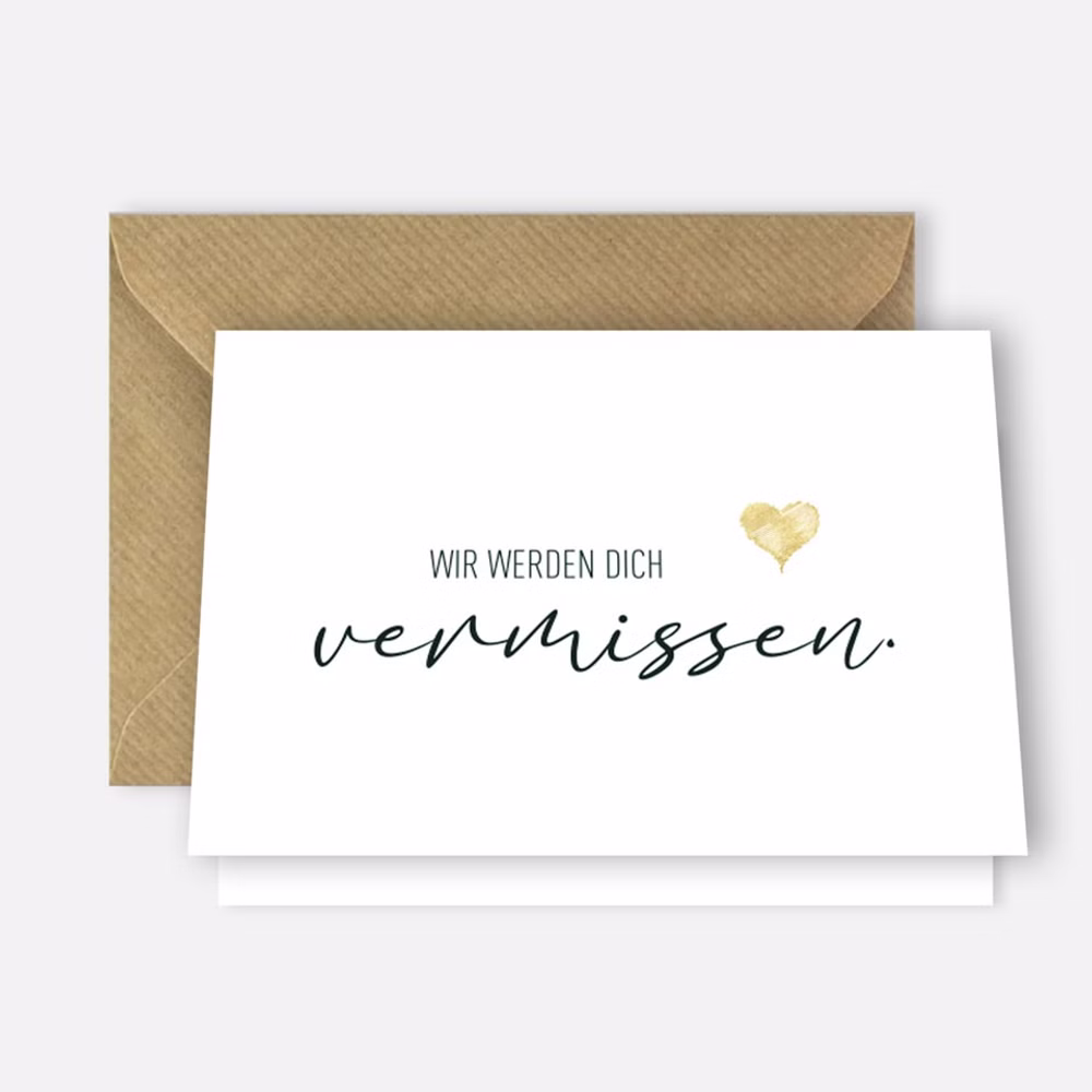 Karte "Wir werden dich vermissen" mit Umschlag