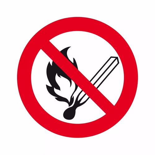 Hinweisschild Verbotszeichen Feuer, offenes Licht und Rauchen verboten