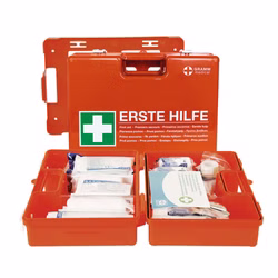 Verbandkoffer SAN mit Wandhalterung und Füllung DIN 13169