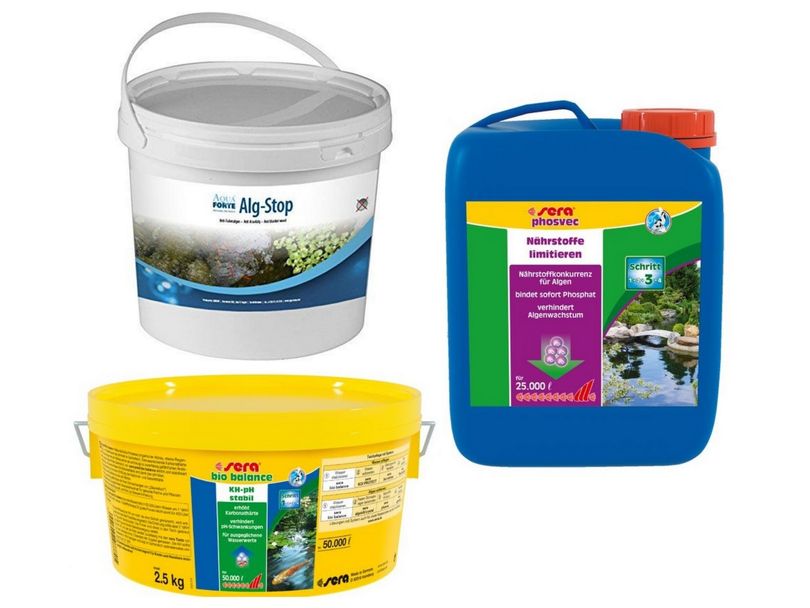 Anti Fadenalgen Set 1 sera pond bio balance 2,5 kg alg-stop 2,5 kg phosvec 2,5 L