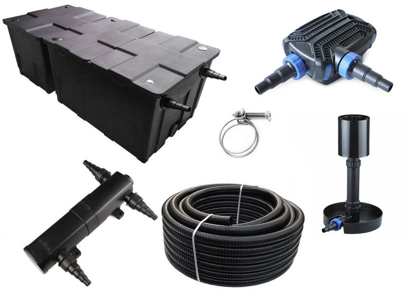 Kammerfilter Set CBF 550 B mit 50W Eco Pumpe 10m Schlauch bis 90.000l Nr.79