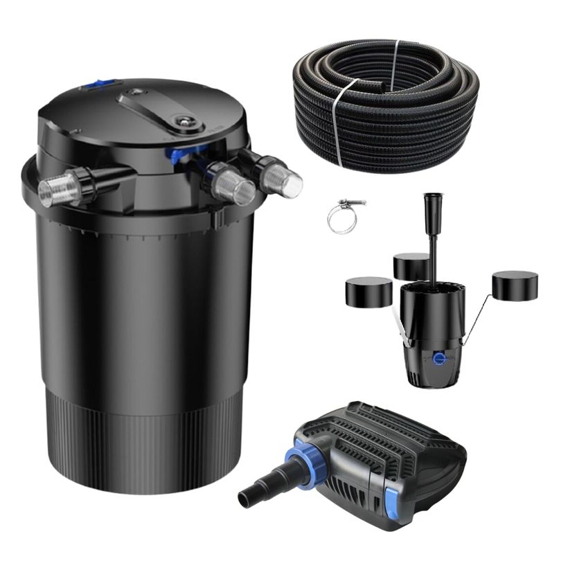 Druckteichfilter Set CPU 30000 mit 70W Eco Pumpe 10m Schlauch externer Skimmer Nr.50