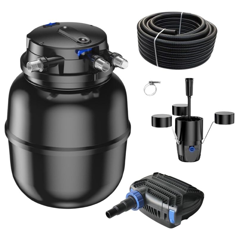 Druckteichfilter Set CPU 50000 mit 80W Eco Pumpe 10m Schlauch externer Skimmer Nr.58