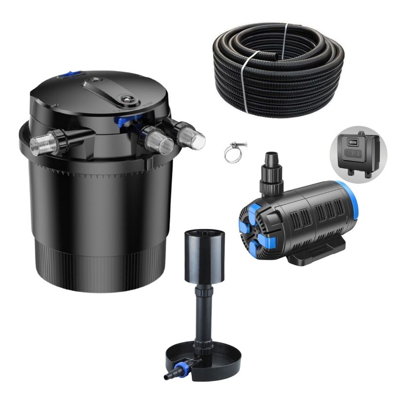 Druckteichfilter Set CPU 20000 regelbare Eco Pumpe 10m Schlauch Standskimmer Nr.44