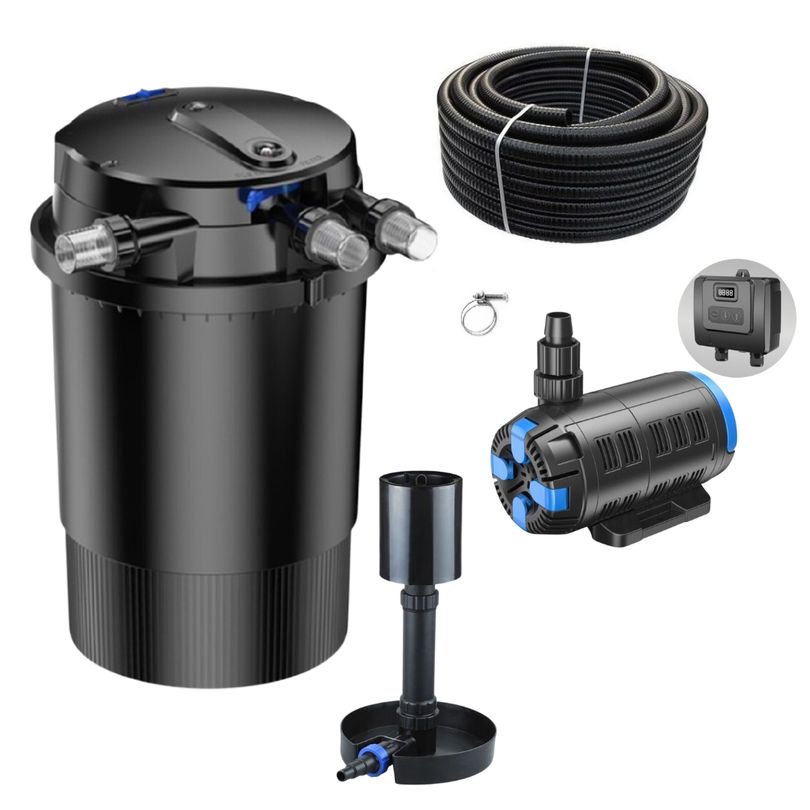 Druckteichfilter Set CPU 30000 regelbare Eco Pumpe 10m Schlauch Standskimmer Nr.52