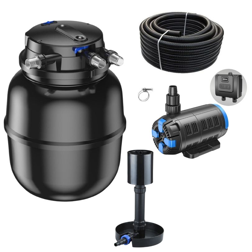 Druckteichfilter Set CPU 50000 regelbare Eco Pumpe 10m Schlauch Standskimmer Nr.60