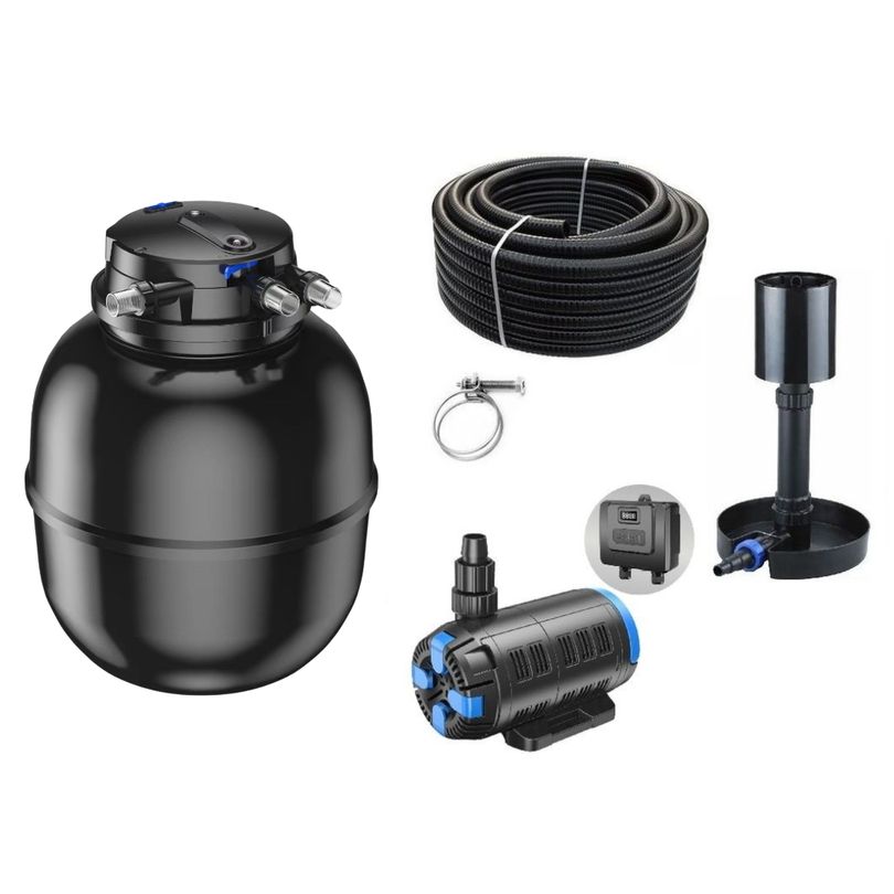 Druckteichfilter Set CPU 75000 regelbare Eco Pumpe 10m Schlauch Standskimmer Nr.68