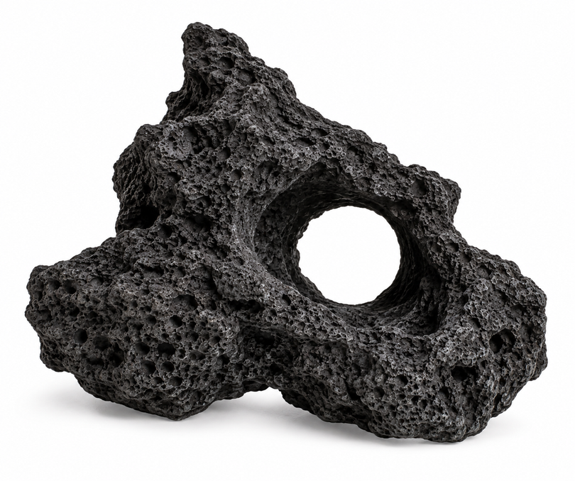 Aquarium Natursteine Lavastein schwarz mit Loch 1 Stück Größe M 15-20cm