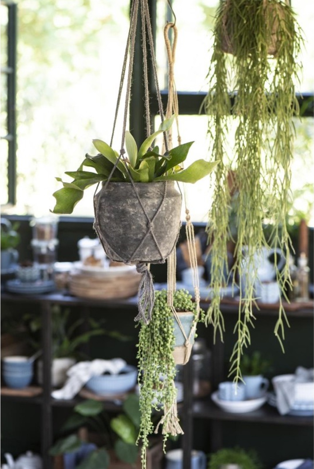 Blumenampel Natur aus Jute 100 cm Makramee Blumentopf-Hänger Pflanzenaufhänger