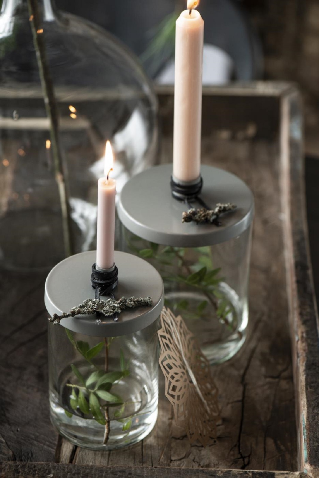 Kerzenhalter Glas mit Metalldeckel für Stabkerze div. Farben H: 16,5cm Ø: 11cm Deko Wohnaccessoire