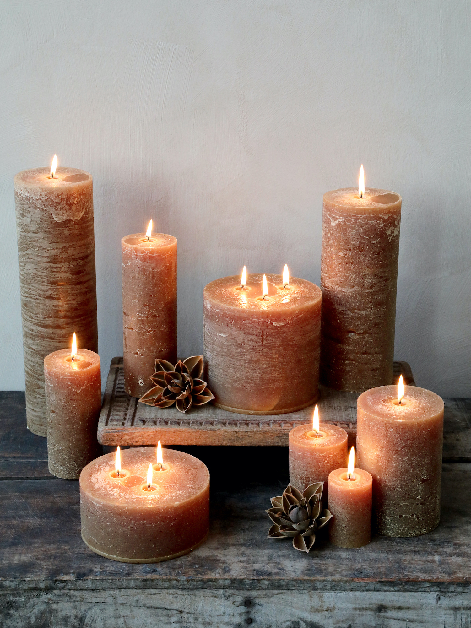 Stumpenkerze Walnuss diverse Größen dicke Kerze Advent Weihnachten Deko Adventskranz