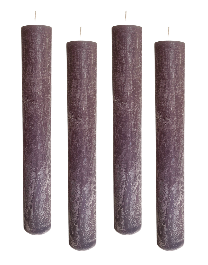 4er Pack Rustikale Stabkerzen H:24 cm Ø:3,4 cm - 24 Stunden Brenndauer - dicke Kerzen Dinnerkerzen Tafelkerzen Kirchenkerzen
