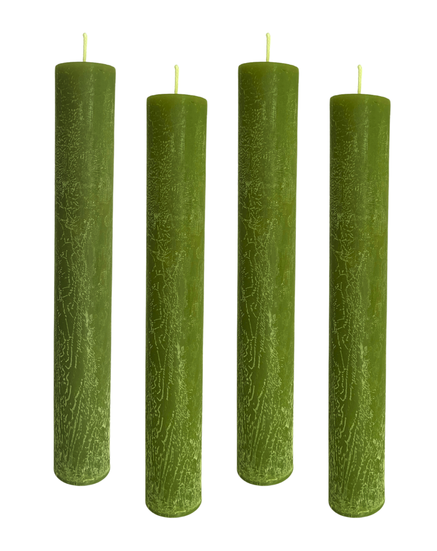 4er Pack Rustikale Stabkerzen H:24 cm Ø:3,4 cm - 24 Stunden Brenndauer - dicke Kerzen Dinnerkerzen Tafelkerzen Kirchenkerzen